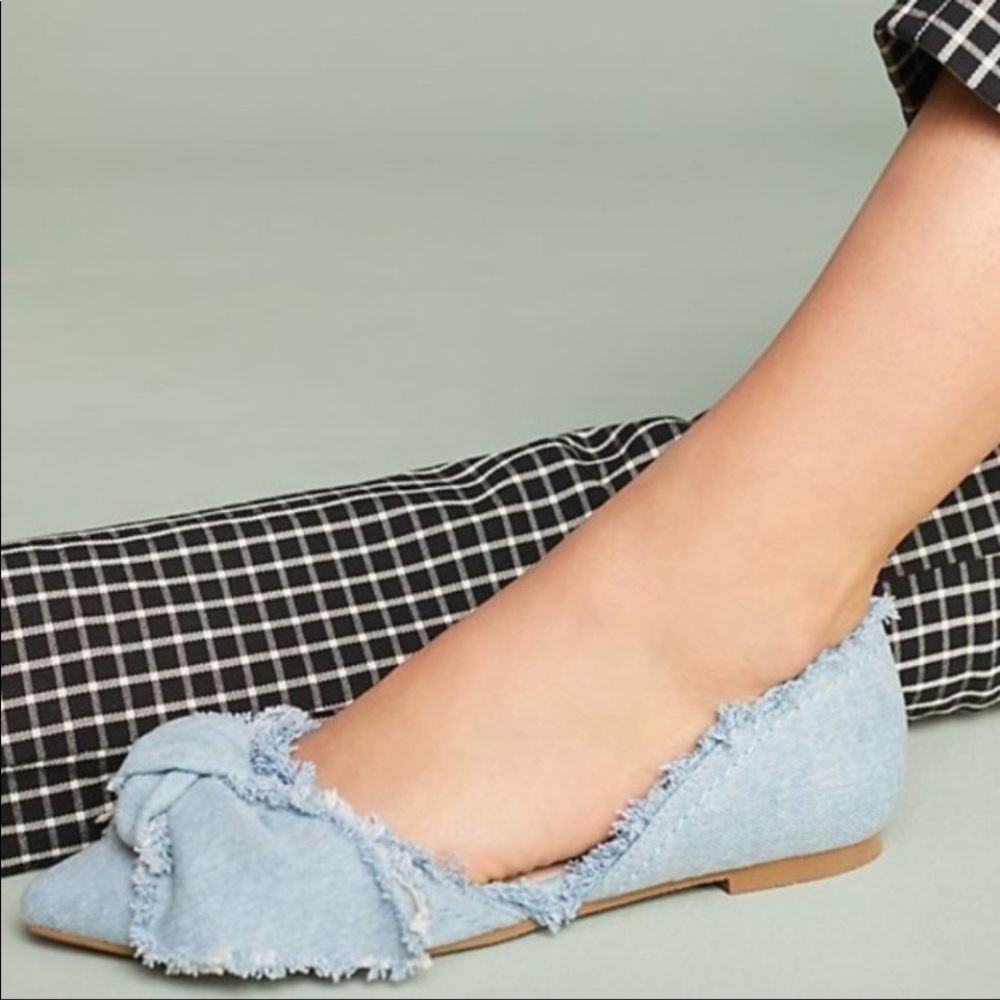 Anthropologie Denim Blue Frayed Loafers